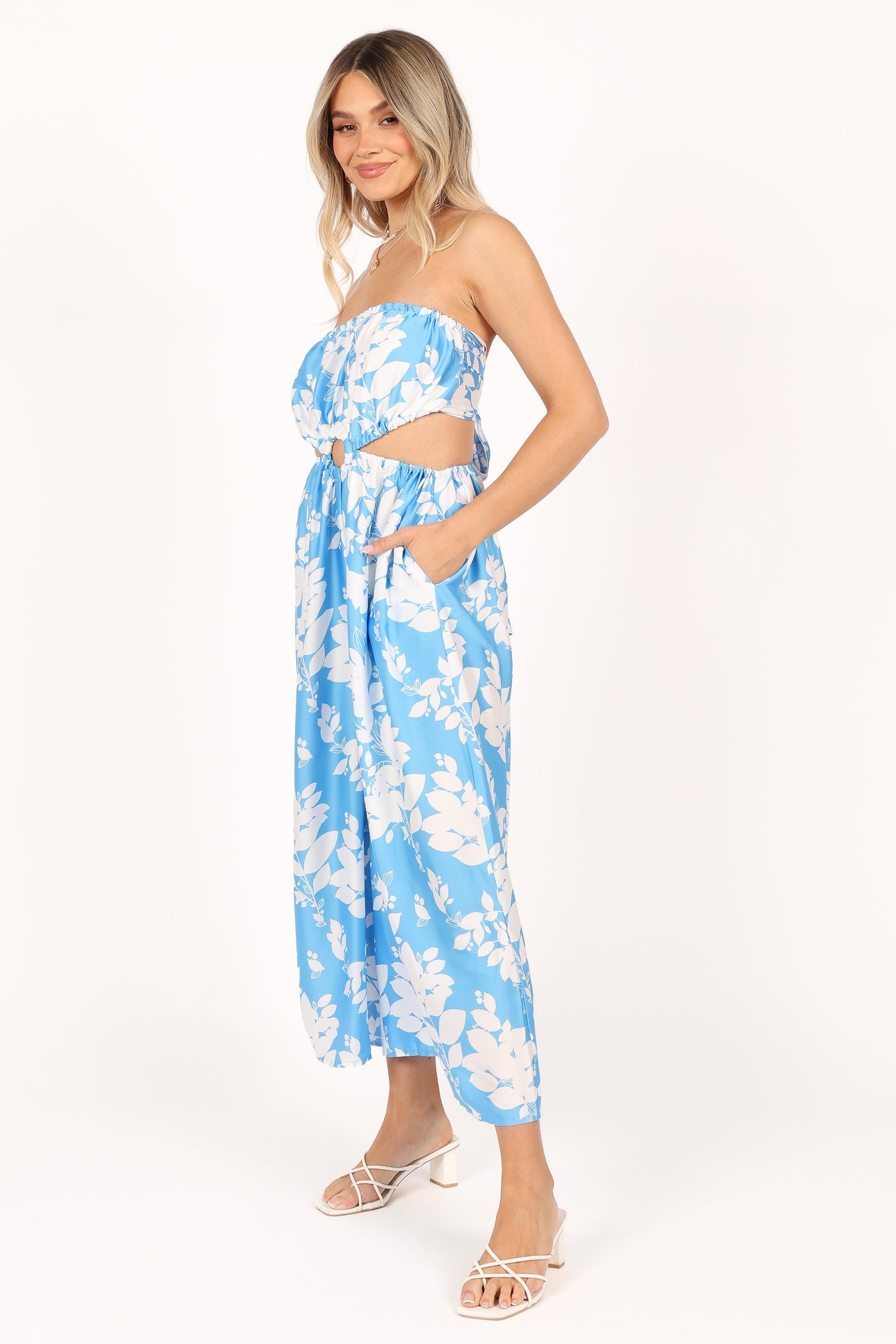Elodie Tube Belted Jumpsuit - Blue/White